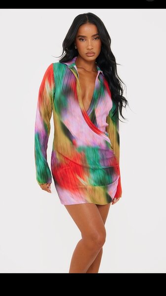 Multi Watercolour print Plisse dress