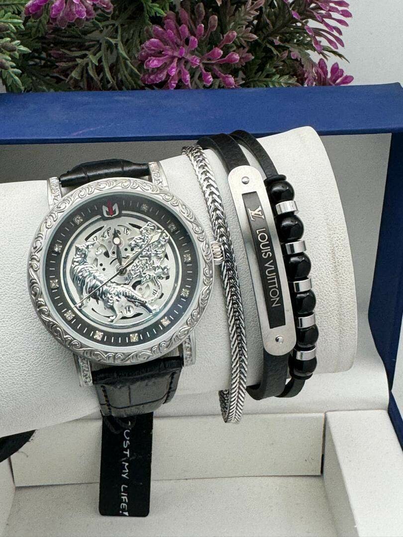 Leather watch and bracelet set