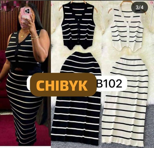 Ensemble rayé sans manches