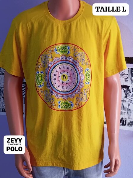T-shirt jaune imprimé mandala