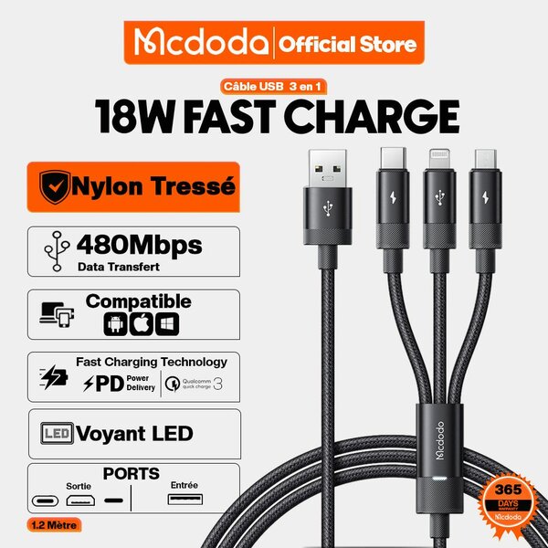 Câble 3 en 1 18W