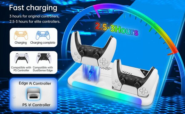 Station de charge Ps5 avec refroidisseur et lumière led