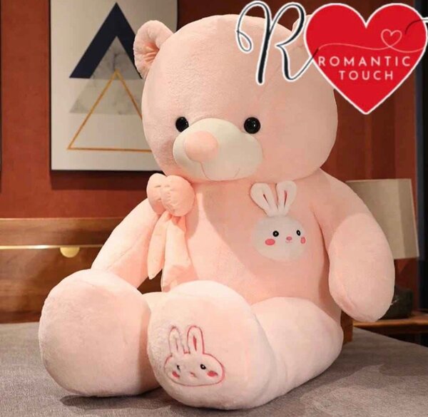 Gros Ours en Peluche Rose avec Lapin