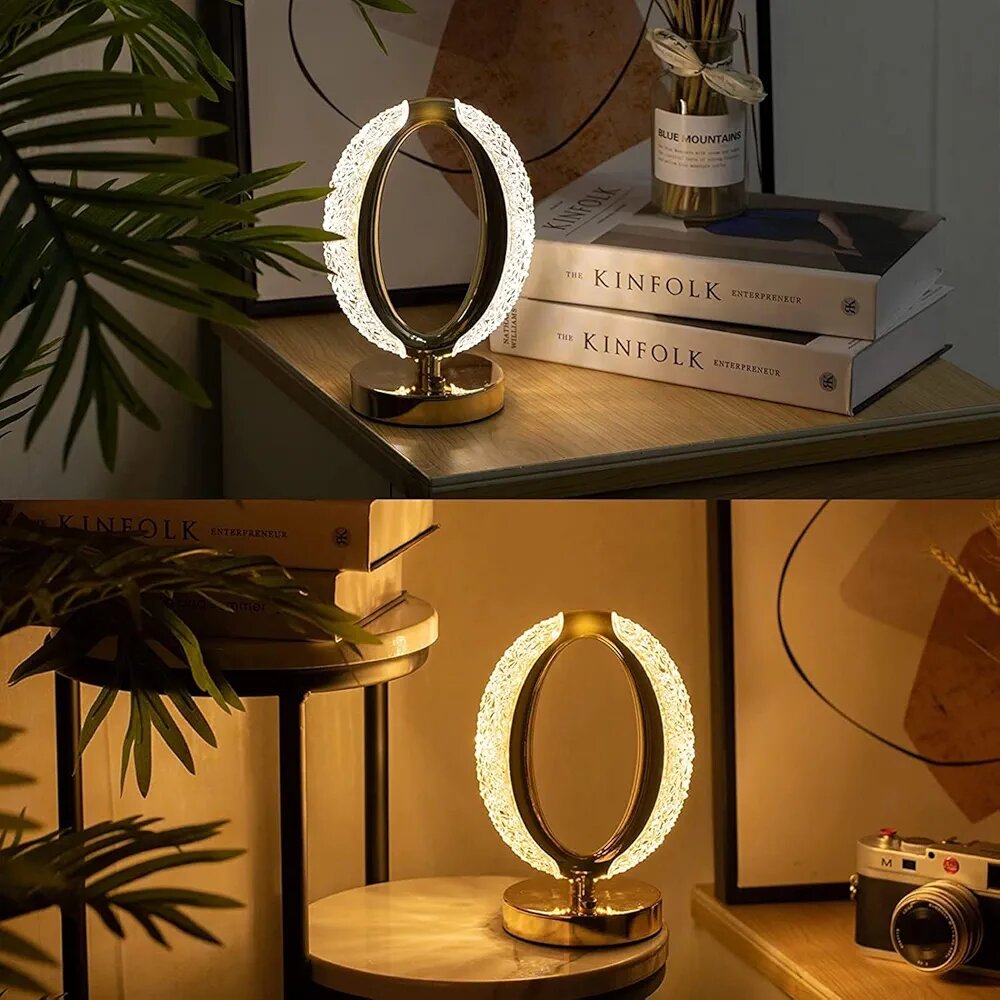Oval Shape Crystal Lamp | Cordless Luxury Lamp | USB Recharg