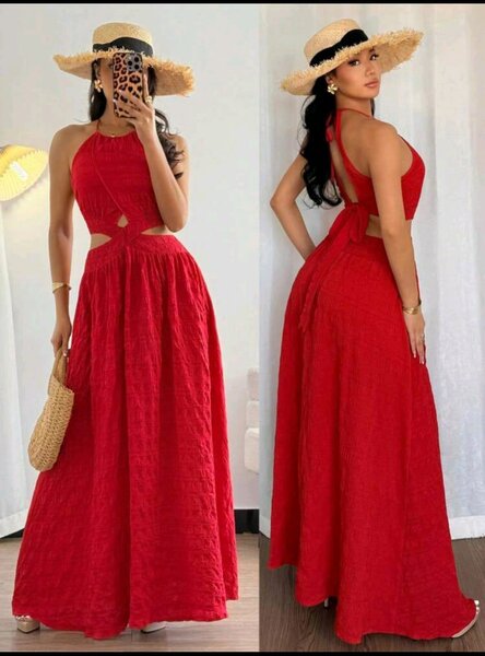 Robe longue rouge bohème
