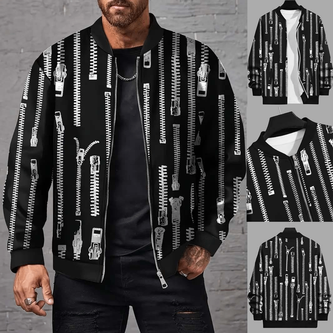 Men's printed polyester jacket - 1 pc stylish outerwear