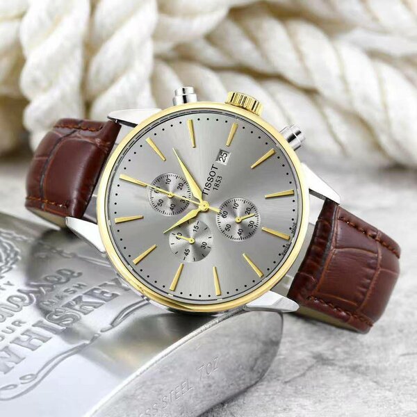 Montre Tissot en cuir marron pour homme