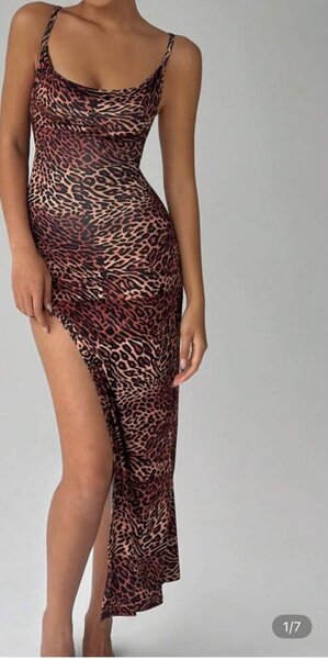 Robe longue fendue léopard