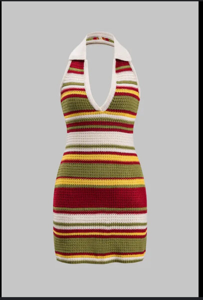 Striped Halter Mini Dress