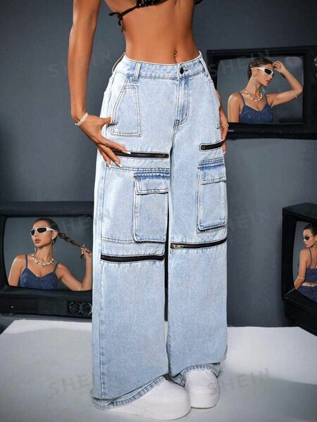 Jean large cargo à poches latérales