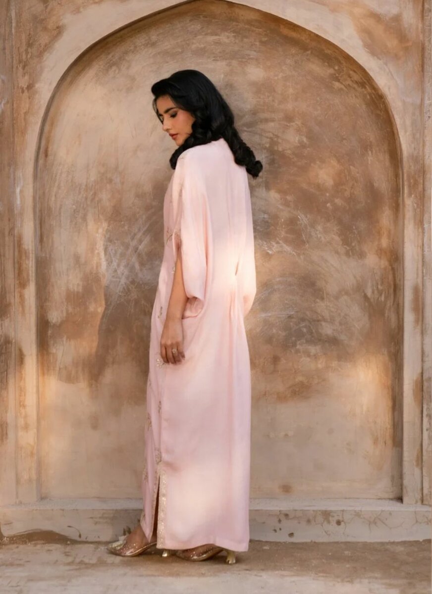 1 PC Powder pink Silk Kaftaan