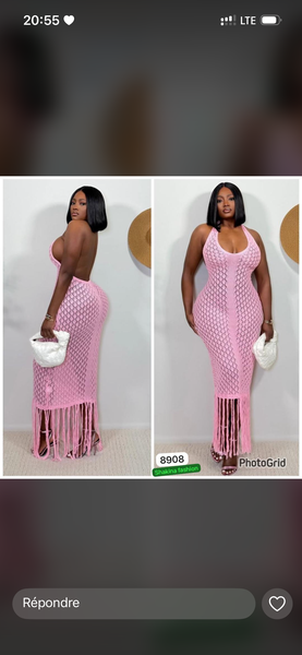 Robe Crochet Rose Élégante