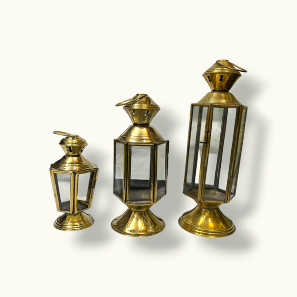 Beautiful Candle Holder Lantern Set, Antique Brass Lamp.