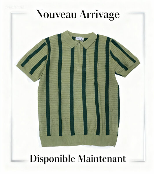 Polo rayé en tricot vert