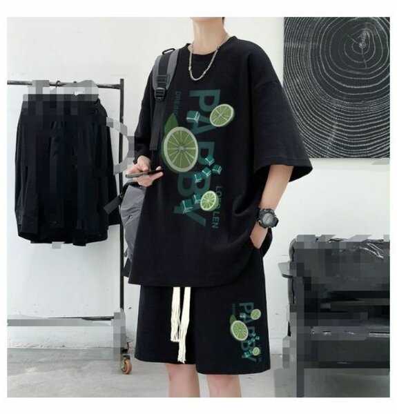 Ensemble été noir imprimé citron