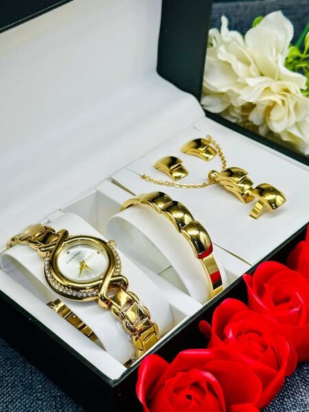 Ensemble Montre et Bijoux Dorés