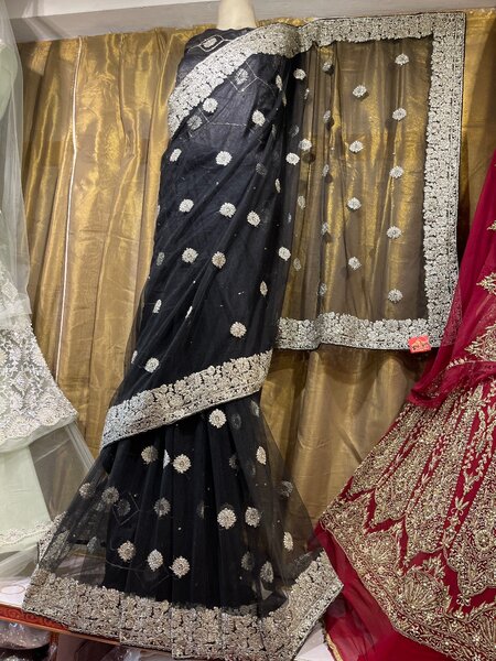 Black Sari With Sliver Zarii Work