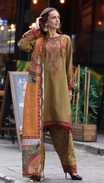 charizma Poshima Unstitched Embroidered Leather with Printed Wool Shawl