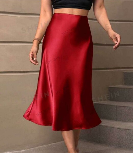 Jupe Midi Satinée Rouge