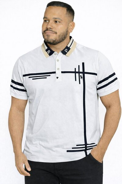 Polo homme blanc avec motifs géométriques