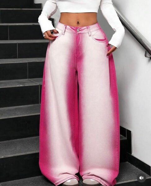 Pantalon à jambes larges dégradé rose