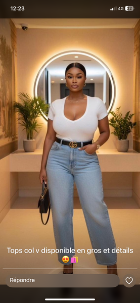 T-shirt col V femme en coton