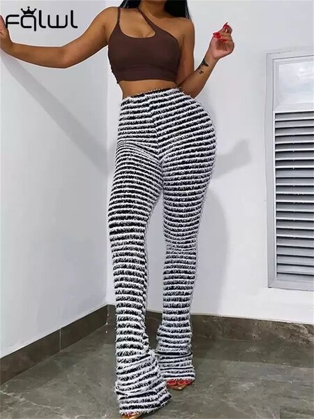 Pantalon rayé taille haute