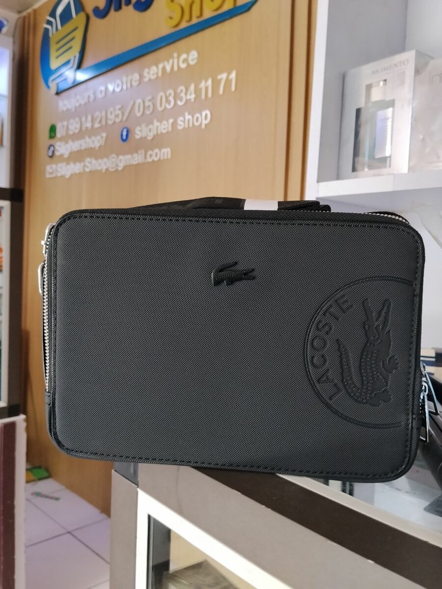 Lacoste Black Leather Laptop Bag
