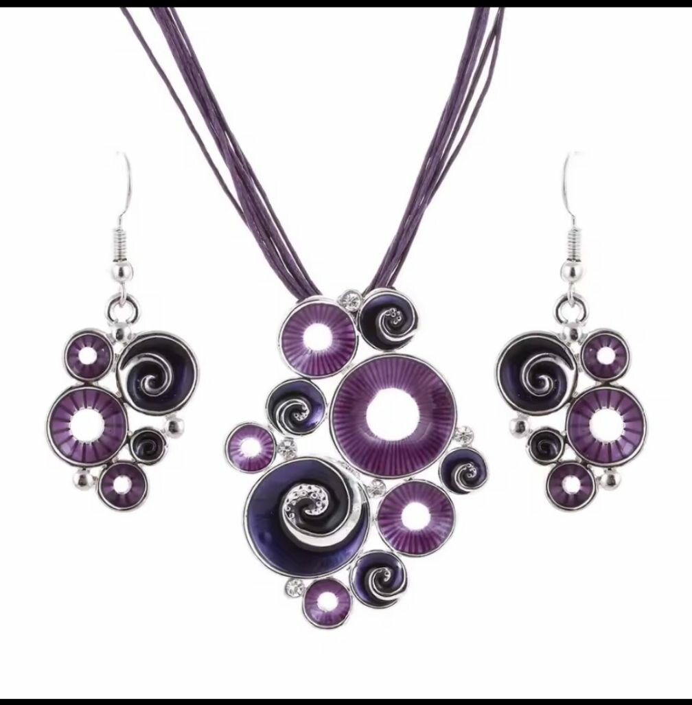 Purple necklace and earrings set