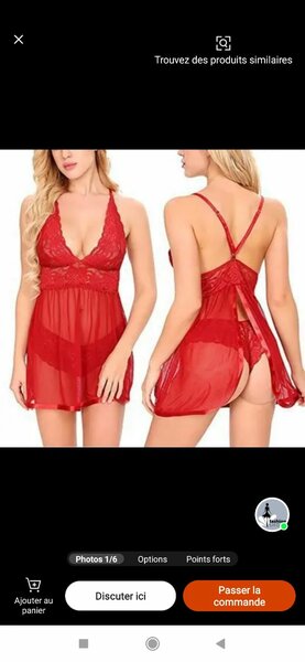 Nuisette rouge transparente en dentelle