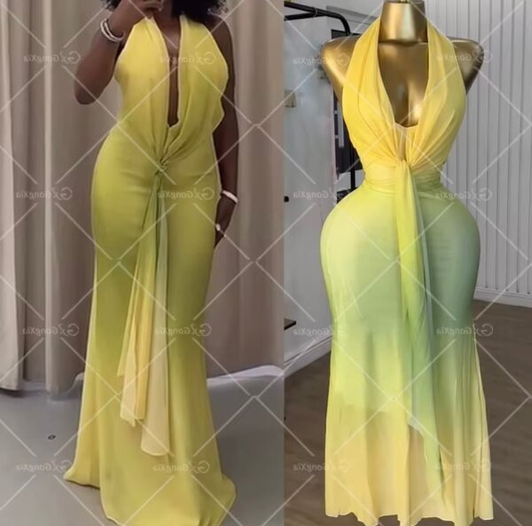Robe Évasée Jaune Élégante