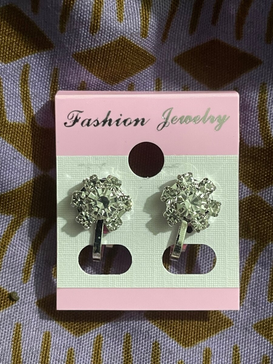 Crystal Flower Clip-On Earrings