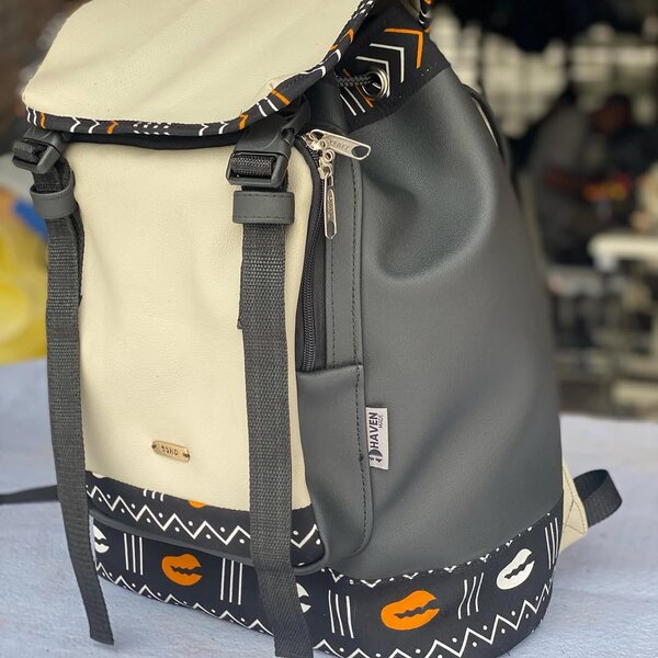 African print leather backpack