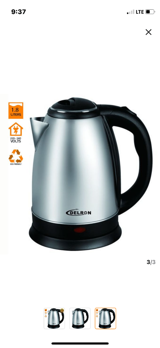 1.8L - DK-001 Electric Kettle - Black/Silver Brand: Delron |