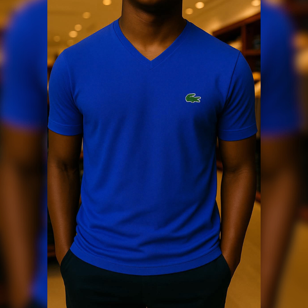 T-shirt Bleu Lacoste Col V