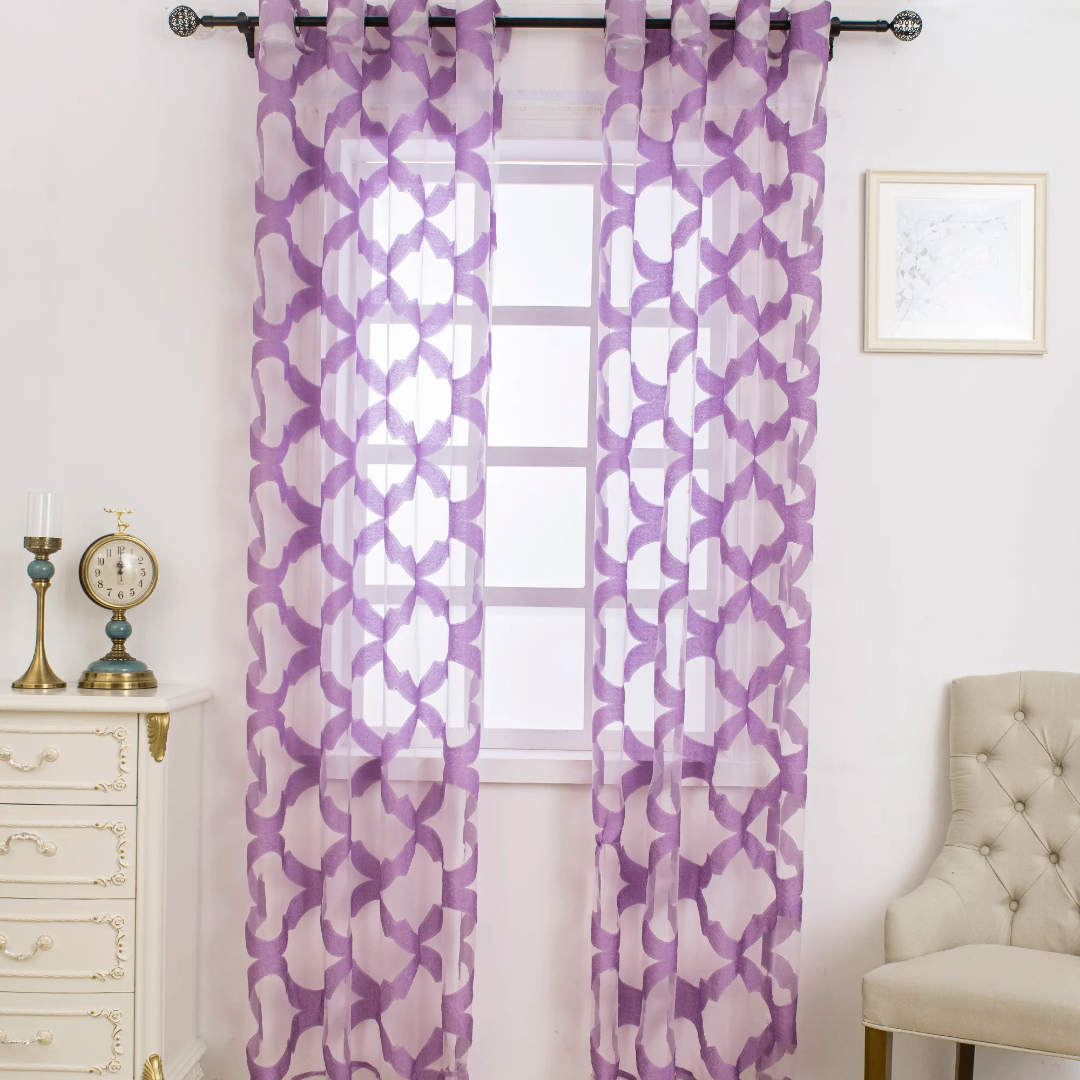 Voilage motif violet moderne