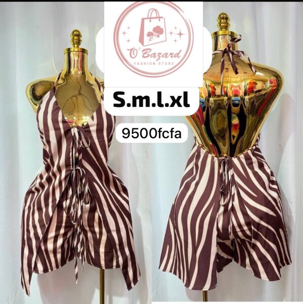 Robe courte à rayures marron