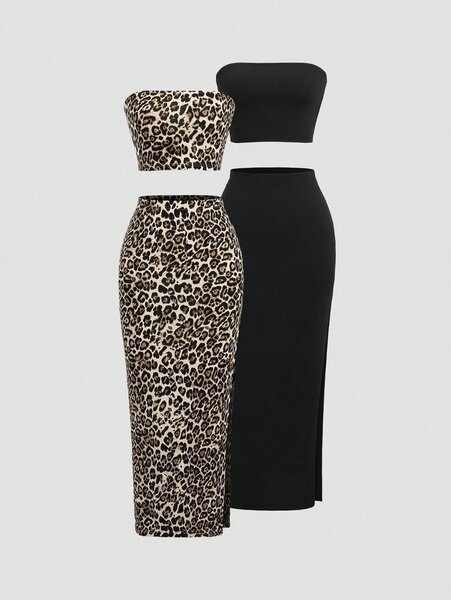 Ensemble jupe crayon léopard