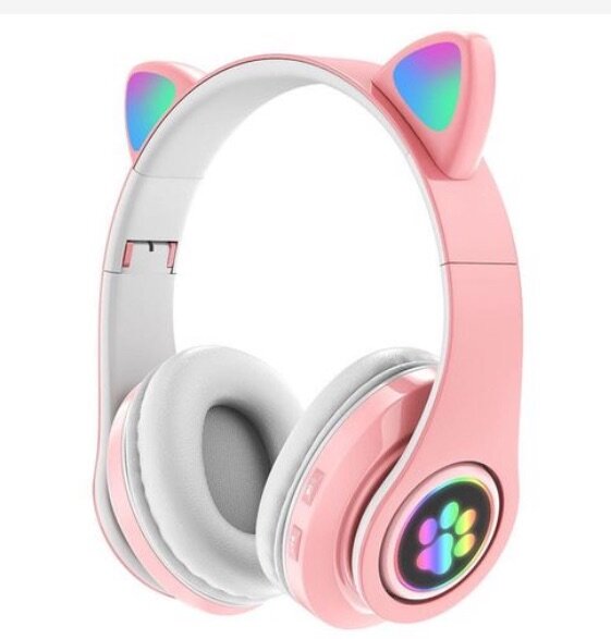 Cute Cat Ear Wireless Headphones with Led light - Pink