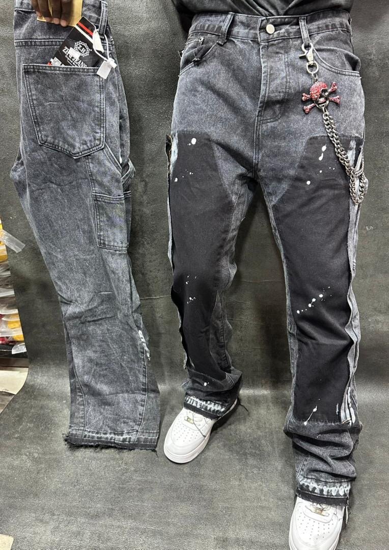 Jeans homme gris décontractés avec détails mode