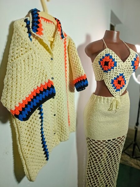 Ensemble tricoté crochet pour femme