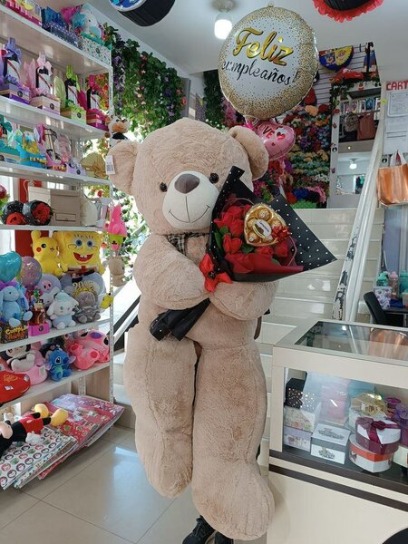 Géant Ours en Peluche Marron avec Roses