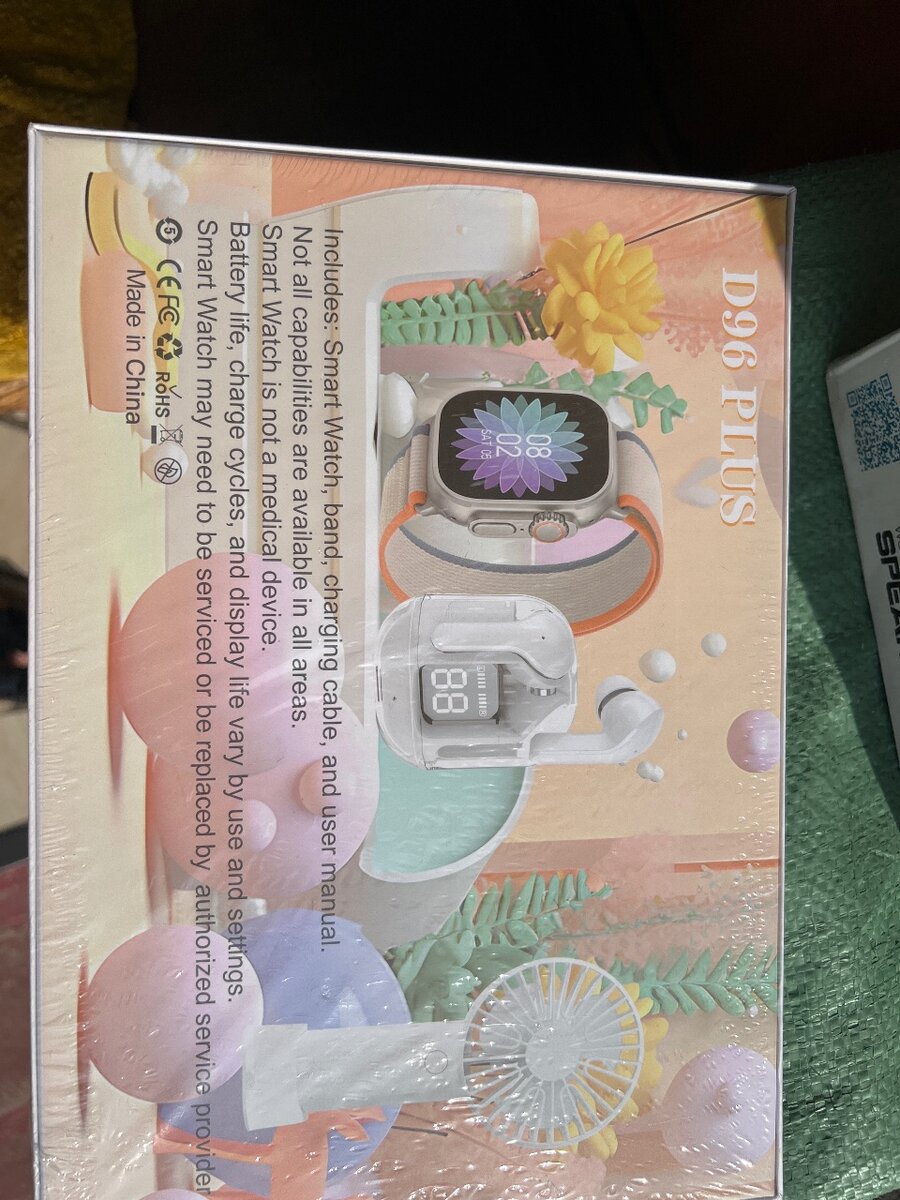 AirPods +hand fan +smart watch