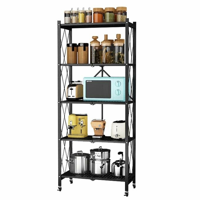 5-Tier Foldable Metal Shelf Storage Rack - Black