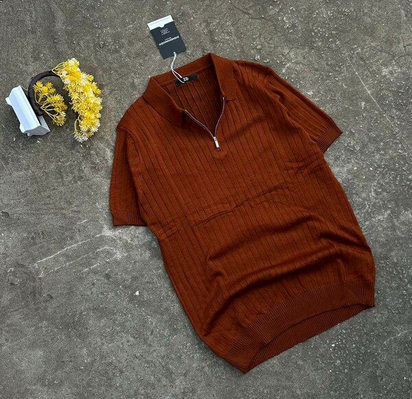 Polo pull manches courtes marron