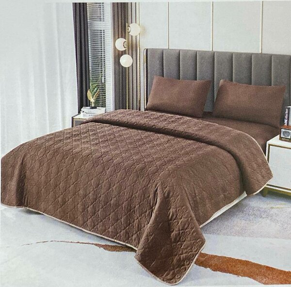 Set of 2 pillowcases, bedspread and sheet, brown