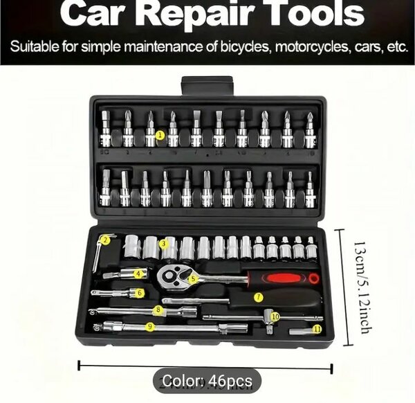 46pcs Premium Tool Kit for Cars, Motorcycles & Bikes.