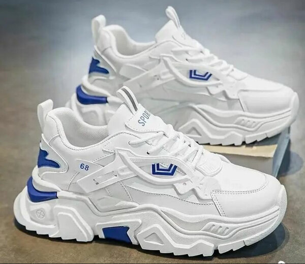 Baskets mode homme blanc et bleu