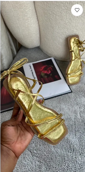 Kelly gold metallic tie up sandals