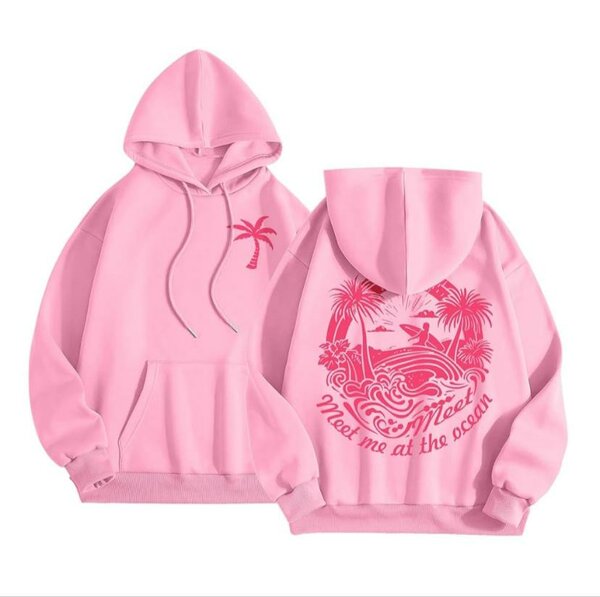 Sweat à capuche rose avec motif palmier